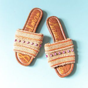 Sam Edelman Anthropologie Woven Boho Brandon Slip On Beaded Sandal Flats Size 8